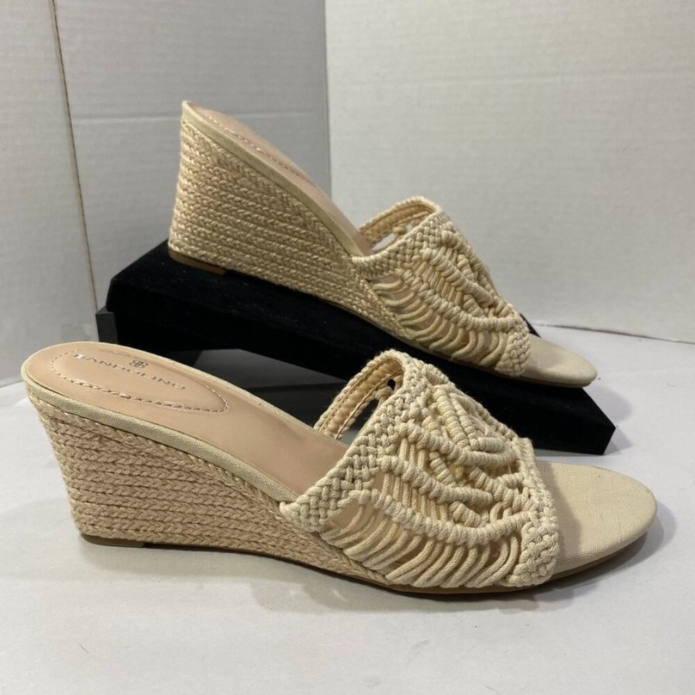 Bandolino Andrrea Crochet Espadrille Wedge Sandals Natural Slip On Open Toe 9M